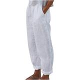 Dadaria Loose Linen Pants for Women Petite Loose Cotton Linen with Pocket Solid Color Trousers Pants White XL Female