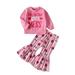 JDEFEG Teen Girl Outfits for Juniors Toddler Girls Valentine s Day Winter Long Sleeve Letter Top Striped Print Flare Trouser Suit Outfits Baby Clothe Gift Set Cotton Blend A 80