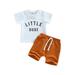 Toddler Baby Boy Summer Clothes Short Set Short Sleeve Letter Print Stripes T-Shirt with Elastic Waist Shorts Outfit