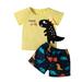 JDEFEG Boys Outfits Size 7 Dino Kids + Shirts Summer Toddler Years Outfits Baby Set Hawaii Boys Tops 0-4 Clothes Shorts Short Sleeve T Outfits&Set 6T Boys Set Cotton Yellow 100