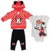 Disney Minnie Mouse Newborn Baby Boy or Girl Cosplay Pullover Fleece Hoodie Bodysuit and Pants 3 Piece Outfit Set Newborn to Infant