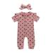 JDEFEG Baby Girl Romper Jumpsuit Ruffles Hearts Print Jumpsuit+Headbands Baby Romper Girls Valentine s Day Girls Romper&Jumpsuit Lightweight Baby Clothes Cotton Blend Pink 100