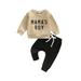 Toddler Baby Boy Fall Winter Clothes Letter Print Crewneck Sweatshirt Top Pants Sweatsuit Cute Little Boy Casual Outfit