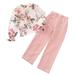 JDEFEG Cute Pants for Teens Girls Toddler Kids Girls Long Ruffled Sleeve Flower Print Tops Solid Pants Outfits Set 2Pcs Girl Clothes with Headband Polyester Red 140