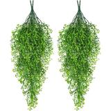 2 Pcs Hanging Fake Plants Fake Vines Artificial Plants Faux Hanging Plant Artificial Hanging Plants Wall Plants Fake Indoor Outdoor Decorations (Green)