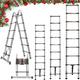 3.8M A-Frame Telescoping Extendable Ladder - Heavy Duty Stainless Steel Multi Purpose Loft Garden Roof Stair Ladder, Retractable Ladder for Decorating, Painting， EN131 Certification