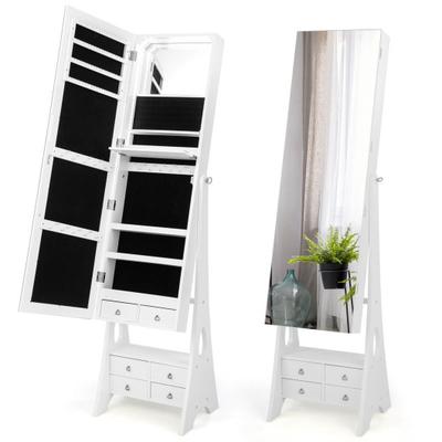 Costway Freestanding Full Length LED Mirrored Jewelry Armoire with 6 Drawers-White