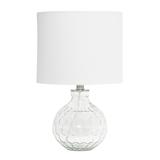 Lalia Home 17.75" Contemporary Engraved Honeycomb Glass Table Desk Lamp with White Fabric Shade, Clear