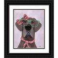 Fab Funky 26x32 Black Ornate Wood Framed with Double Matting Museum Art Print Titled - Great Dane with Glasses and Scarf