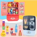 MesaSe Children Pretend Play House Toy Simulation Double Refrigerator Vending Machine Toy Kids Kitchen Food Toy Mini Play House Girl Toy w/ 9 Toy Kitchen Accessories