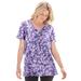 Plus Size Women's Perfect Printed Short-Sleeve V-Neck Tee by Woman Within in Soft Iris Blossom Vine (Size 6X) Shirt