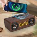 Big Holiday 50% Clear! Wireless Charging Wooden Retro Alarm Clock Bluetooth Speaker Wireless Charging 10W Mobile Phone Computer Audio Gifts