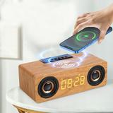 Big holiday Savings! Wireless Charging Wooden Retro Alarm Clock Bluetooth Speaker Wireless Charging 10W Mobile Phone Computer Audio on Clearance Early Access Deals