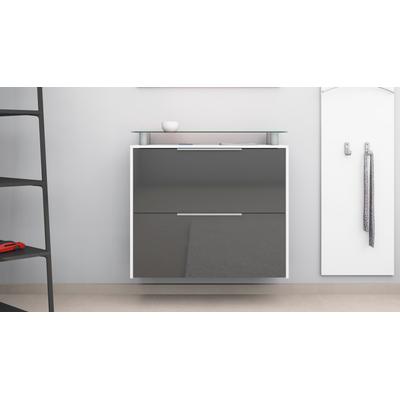 Schuhschrank BORCHARDT MÖBEL "Rena", grau (weiß, graphit hochglanz), B:89cm H:83cm T:23cm, Holzwerkstoff, Schränke, hängend, mit Glasablage Image