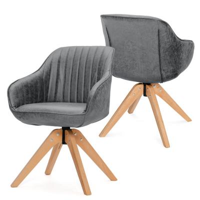 Costway Modern Leathaire Set of 2 Swivel Accent Chair with Beech Wood Legs-Gray