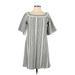 Trafaluc by Zara Casual Dress - Shift Boatneck Short sleeves: Ivory Stripes Dresses - Women's Size Small