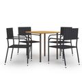 George Oliver Dining Table & Chairs Furniture Set Poly Rattan Wood/Wicker/Rattan in Black | 59.1 W x 35.4 D in | Outdoor Furniture | Wayfair