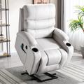 Ebern Designs Power Electric Recliner Lift Chair w/ Massage & Heat for Elderly, w/ 2 Cup Holders Microfiber/Microsuede in White | Wayfair