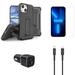 Accessories Bundle for iPhone 13 Mini Case - Heavy Duty Rugged Protector Cover (Black) Belt Holster Clip Screen Protectors 30W Dual Car Charger USB-C to MFI Certified Lightning Cable