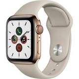 Restored Apple Watch Series 5 GPS+LTE - Gold Stainless Steel Case Stone w/ 40MM Beige Sport Band (Refurbished)