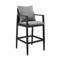 Cayman Outdoor Patio Counter Height Bar Stool in Aluminum with Grey Cushions