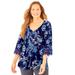 Plus Size Women's Crochet Trim Peasant Blouse by Catherines in Navy Floral Paisley (Size 0X)