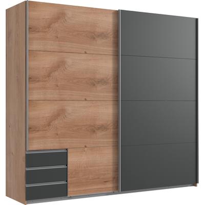 Schwebetürenschrank WIMEX "Emden", grau (plankeneichefarben, graphitfarben), B:225cm H:210cm T:64cm, Spanplatte, Schränke, Mit Außenschubkästen Image
