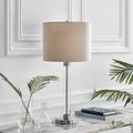 Furniturebox UK Lighting - Esme Clear Glass & Silver Metal & Grey Shade Table Lamp Light (Including Bulb) - Slender Glass & Silver Metal Lamp Stand & Grey Fabric Lampshade - Elegant, Modern Lamp.