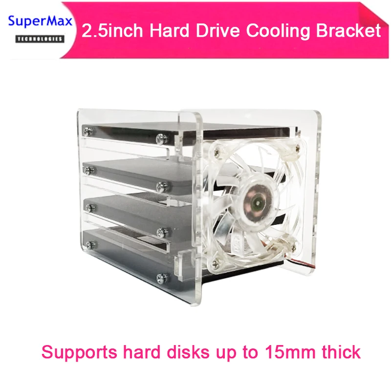Support de refroidissement pour disque dur de 2.5 pouces, transparent, multi-disques, empilage, disque dur mobile externe, DIY15mm d