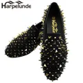 Harpelunde-Chaussures de mariage noires à pointes pour hommes mocassins à clous pantoufles en