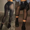 2019 Nouveau Sexy Rayé Maille PerconsiderWomen Pantalon Taille Haute Rinçage Longueur Slim