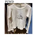 PUWD – t-shirt à manches longues pour femme col rond Beige avec ange imprimé gaufré Vintage