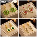 MEYRROYU-Boucles d'Oreilles Vintage en Acier Inoxydable pour Femme Couleur Vert Rouge Fleur de