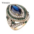 Grande bague de mariage en or pour femmes bijoux de luxe Vintage cristal vert pierre bleue mode