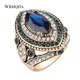 Grande bague de mariage en or pour femmes bijoux de luxe Vintage cristal vert pierre bleue mode
