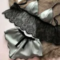 Ensemble 2 pièces sous-vêtements Sexy en Satin de soie pour femmes Lingerie haut court