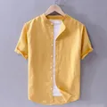 Chemise en lin jaune uni pour hommes chemises de marque mode décontractée pour hommes chemise