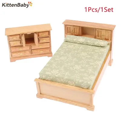 Mini lit en bois avec armoire maison de courses scènes de vie miniatures ornement jouets de