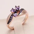 Kinel – bague de luxe en Zircon naturel violet pour femme anneau de mariage Vintage plaqué or Rose