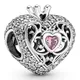 Authentique couronne royale et coeur en argent regardé 925 perle de charme en cristal bracelet et