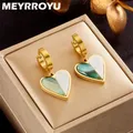 MEYRROYU-Boucles d'oreilles en acier inoxydable pour femme plaqué or 18 carats cœur vert