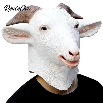 Reneecho-Masque de chèvre blanc pour homme masque animal en latex masque de mouton costume