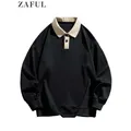 ZAFUL – sweat à capuche à col Polo pour homme pull Streetwear coloré unisexe automne hiver
