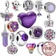 Perle en argent regardé 925 pour femme bracelet Pandora original série violette bijoux fleur