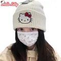 Hello Kitty-Bonnet en laine au crochet pour femme chapeau Skullies bonnets chauds casquettes