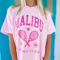 Calelinka-T-shirt manches courtes femme décontracté en coton avec impression club de tennis