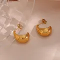 E.B.belle-Boucles d'oreilles creuses brillantes polies pour femme forme de bateau plaqué or 18