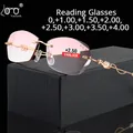 Lunettes de lecture sans bords pour femmes verres à vision large avec strass bloquant la lumière