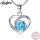 Collier pendentif coeur en argent regardé S925 pour femme cristal bleu bijoux à breloques cadeaux