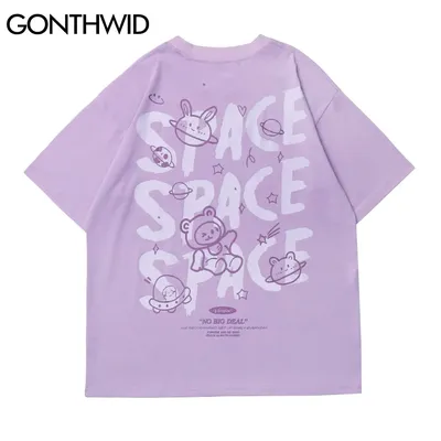 GONTHWID t-shirts Harajuku dessin animé ours lapin espace manches courtes t-shirts chemises